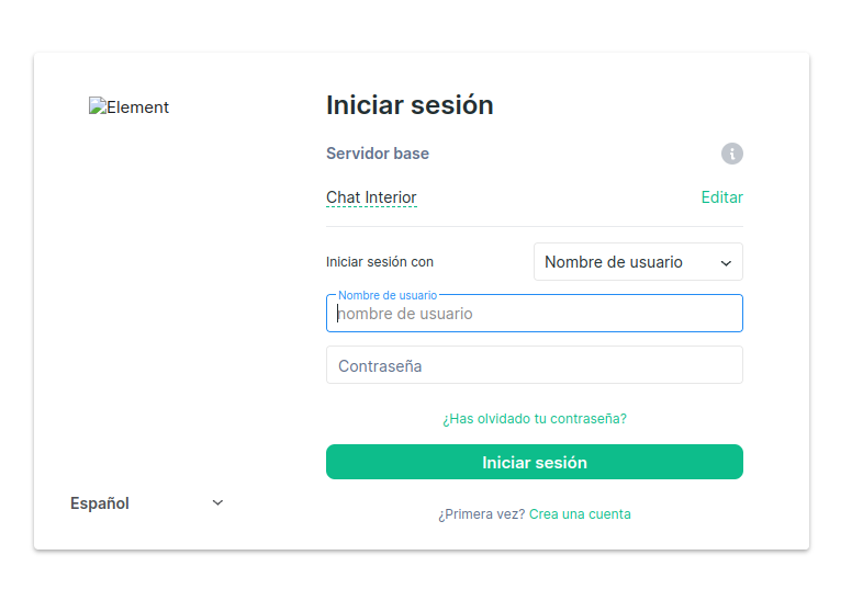 Pantalla de inicio de sesión