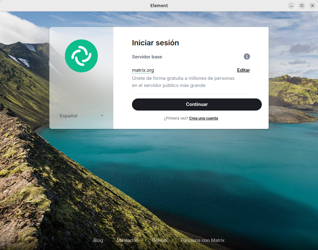 Pantalla de inicio de sesión