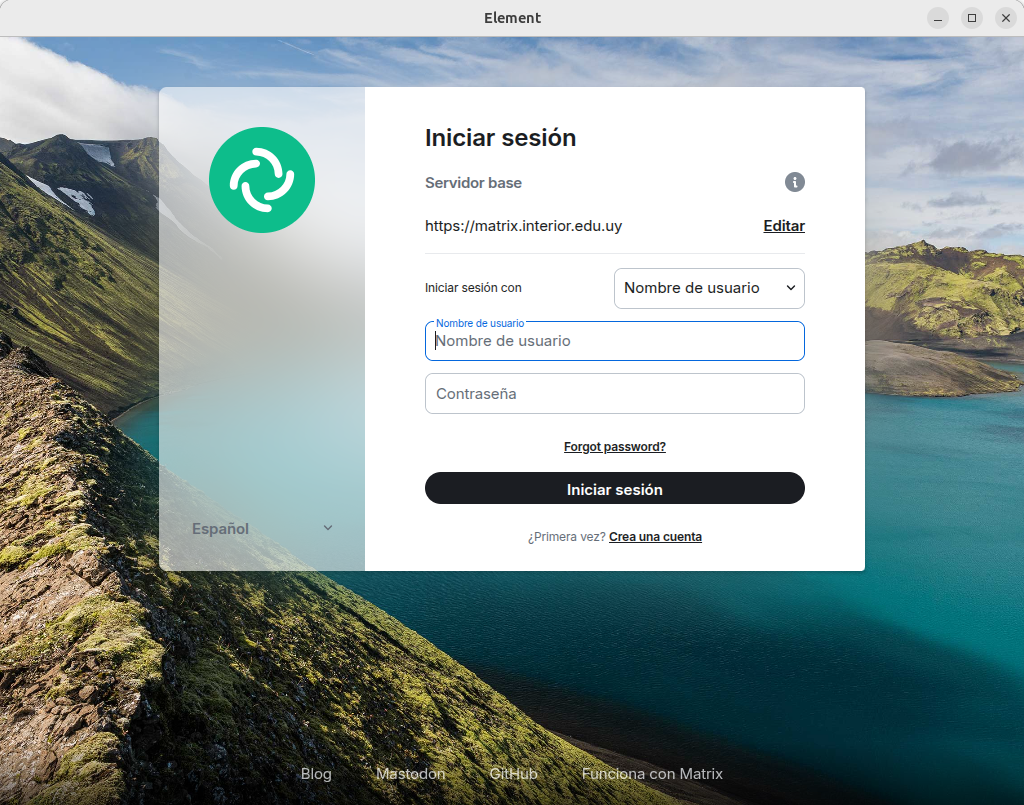 Pantalla de inicio de sesión